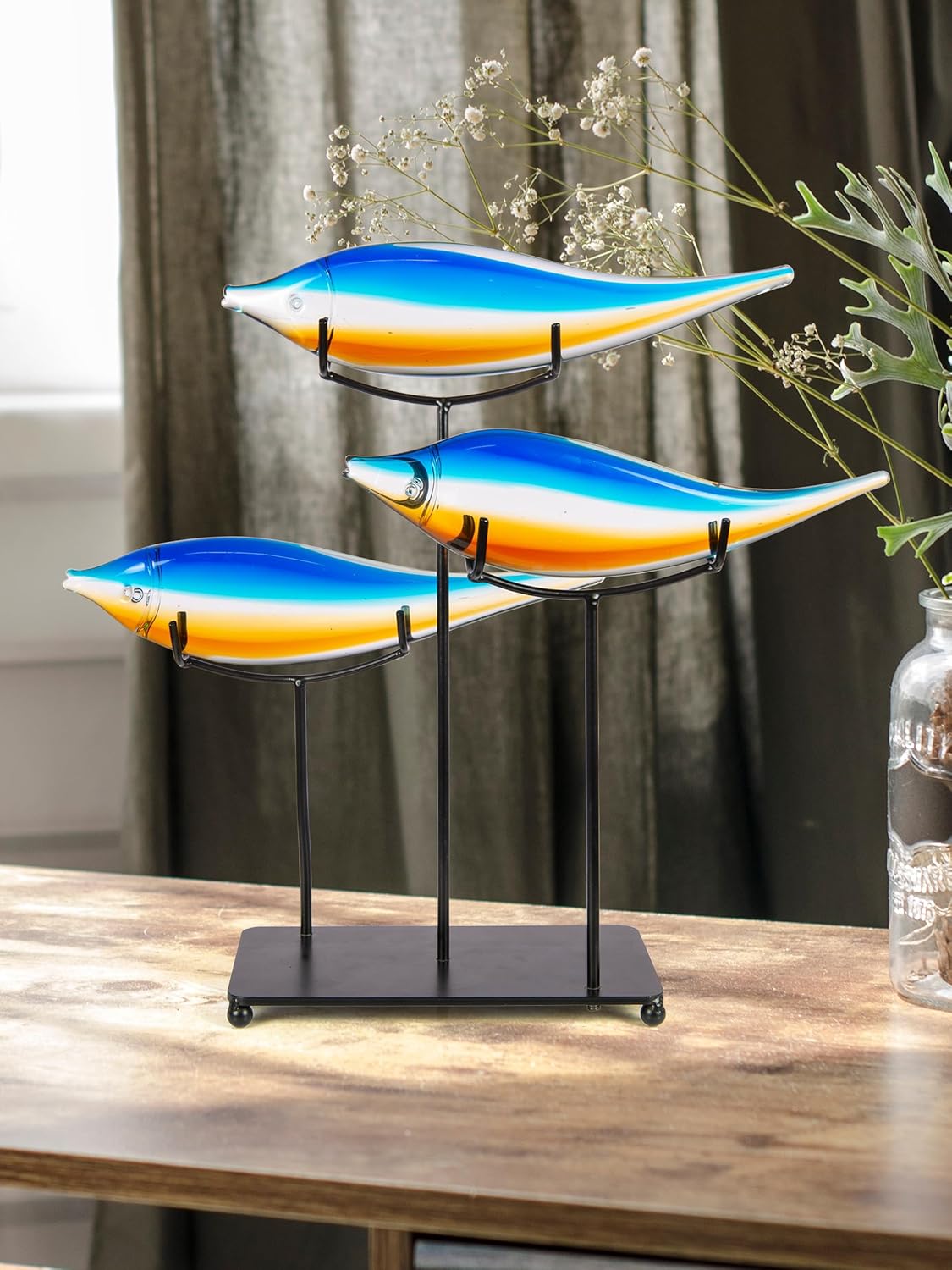 Dale Tiffany AS24126 Blue Garfish Art Glass Sculpture with Stand