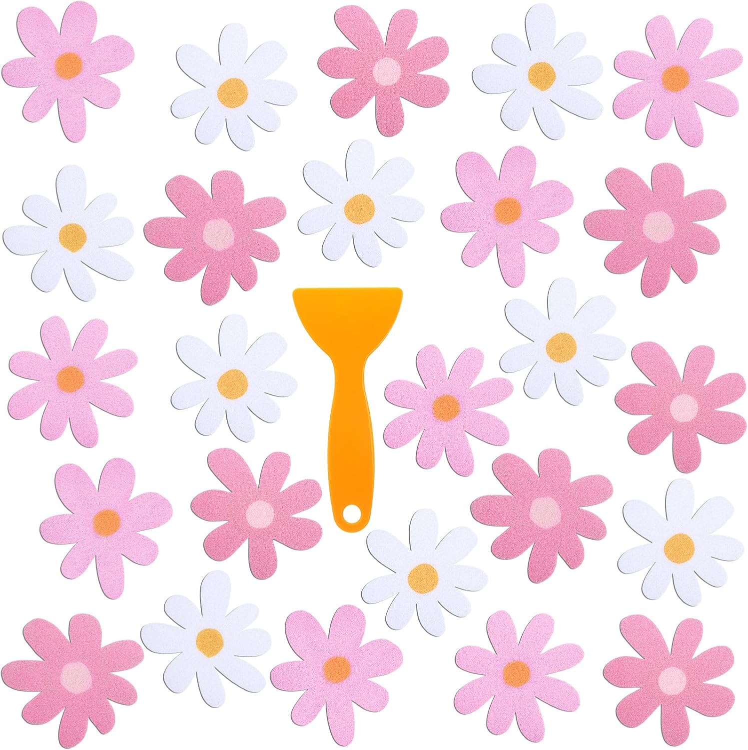 Chiisong 24 Pcs Flower Anti Slip Bathtub Sticker Pink