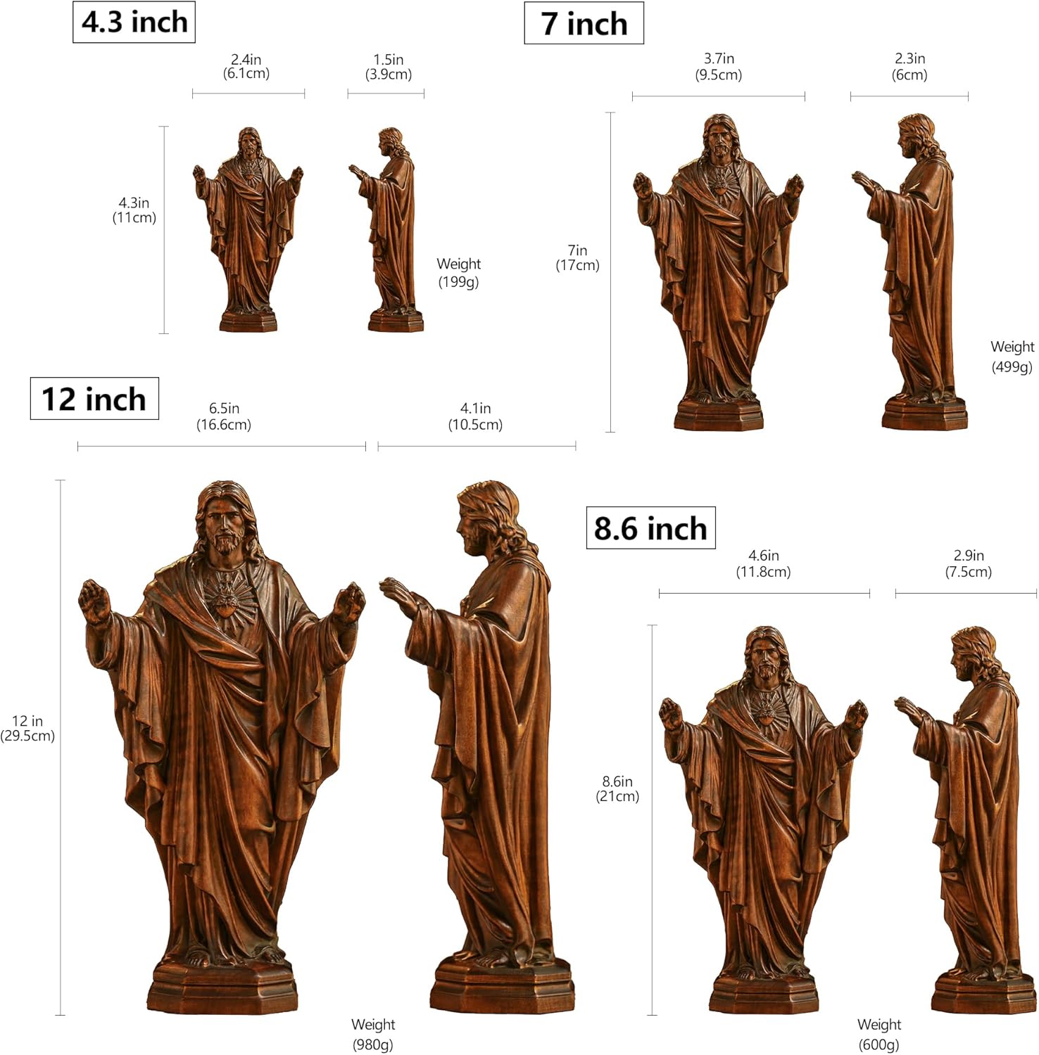 Wooden Sacred Heart of Jesus Statue - 43 Inch Handmade Figurine