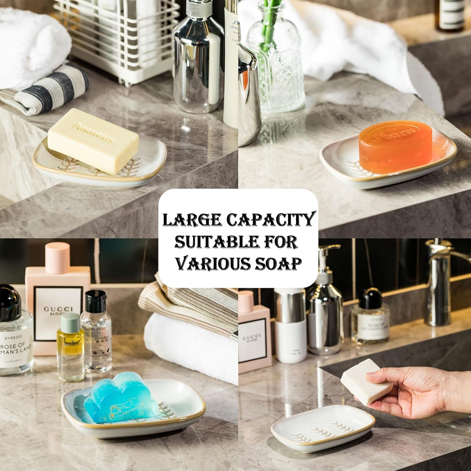 Miamolo Ceramic Soap Dish Holder 1-2 Bars Non-Slip Easy to Clean