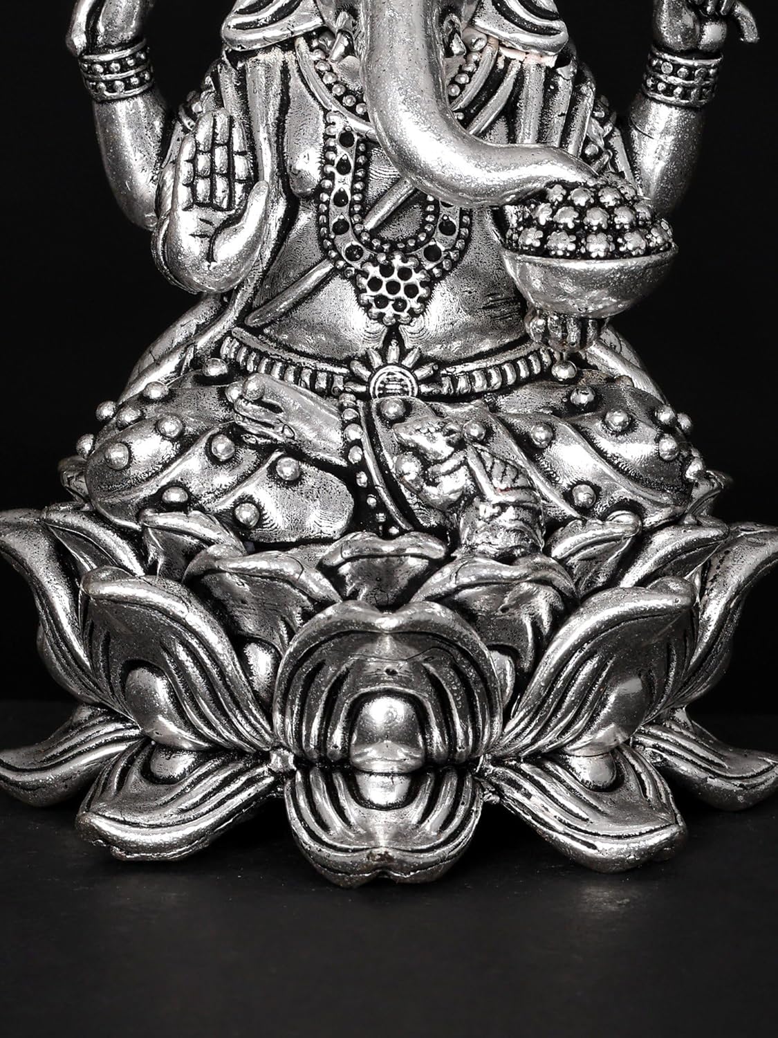 Exotic India Small Superfine Ganesha Seated on Lotus Silver Plated Brass Statue 1