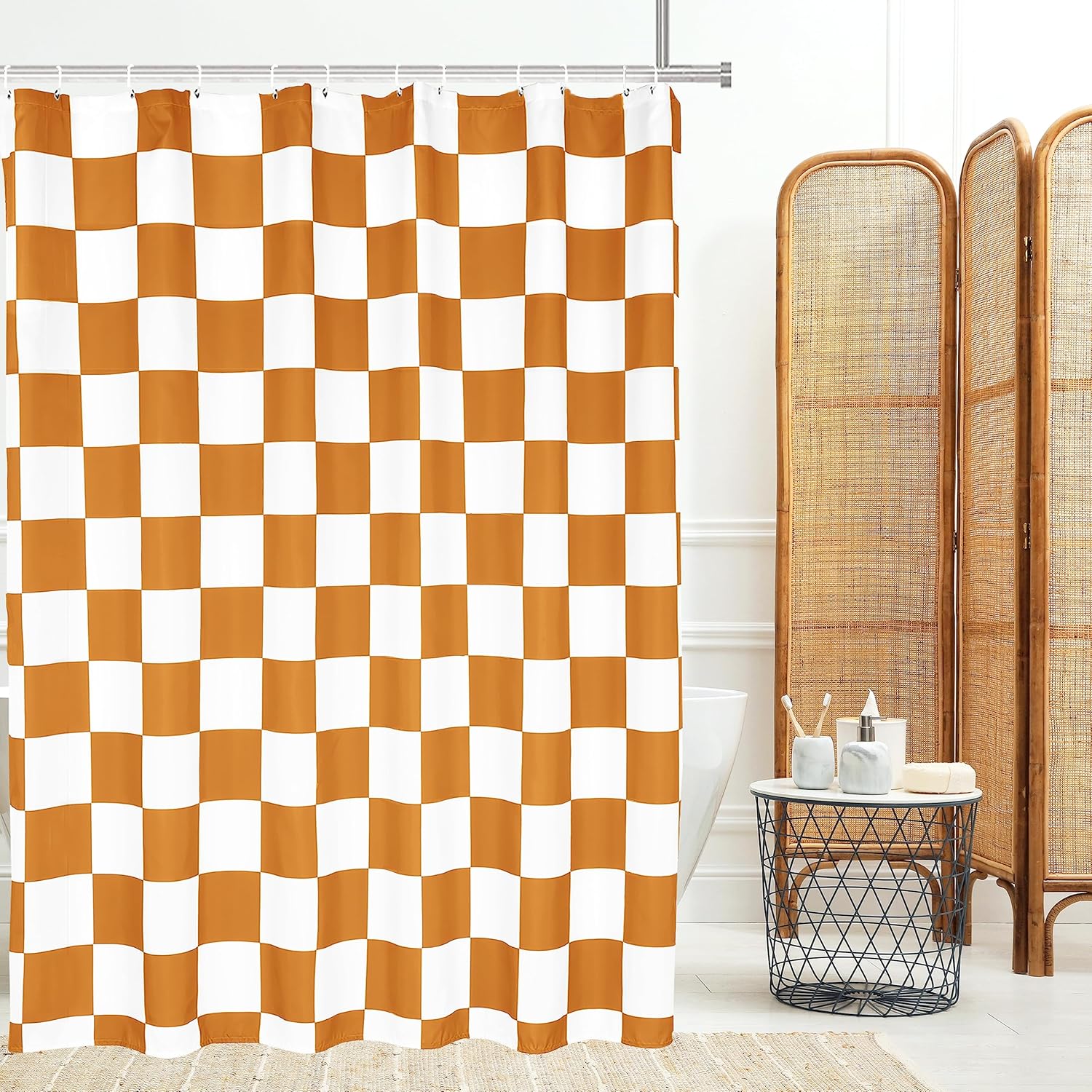 Tititex Aesthetic Checkerboard Shower Curtain Set 71x71 Inch with 12 Hooks