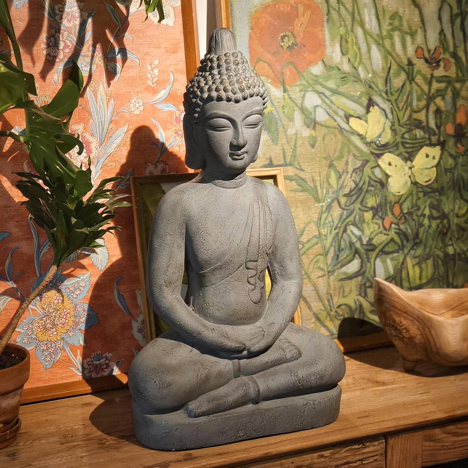 VANZUNE 26H Gray Buddha Statue for Home Decor