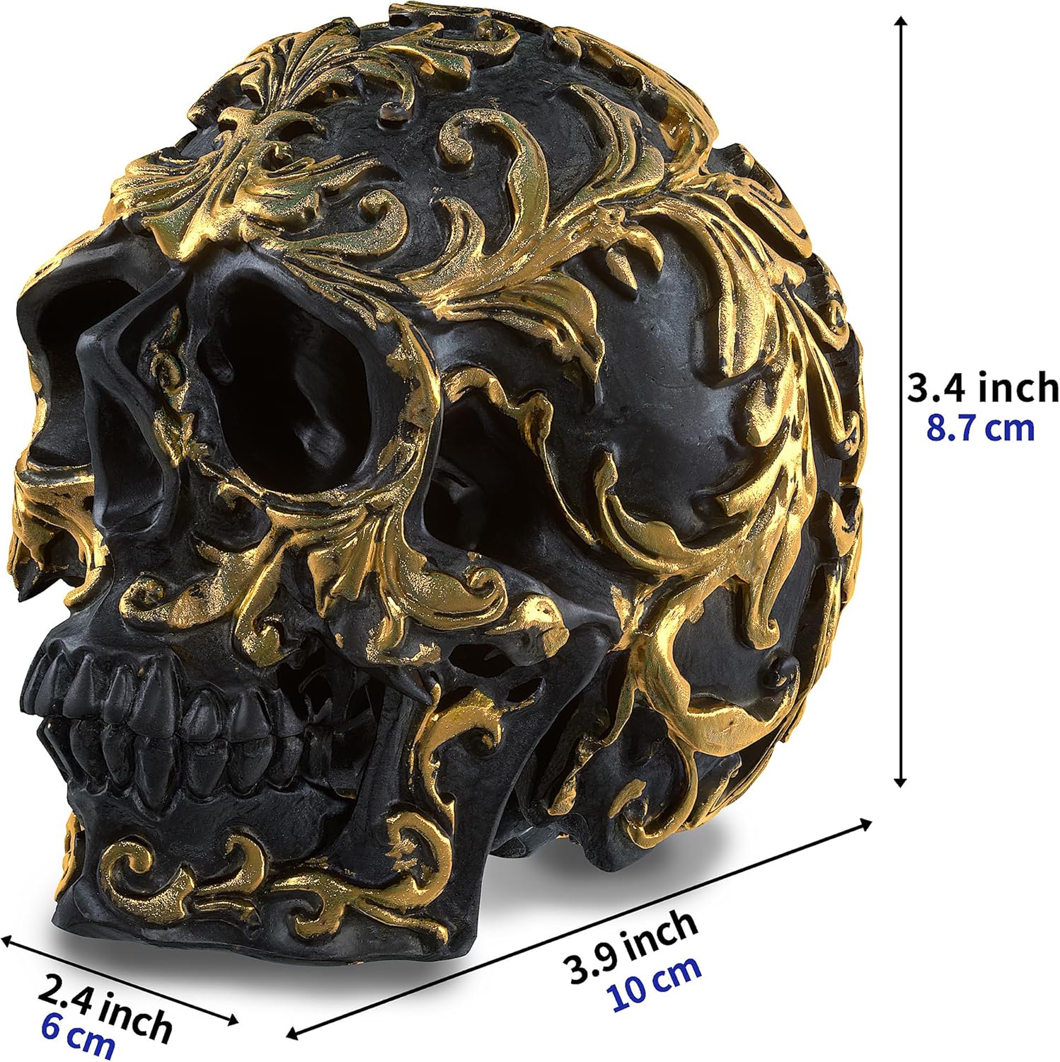 READAEER Mini Human Skull Resin Statue Collectible Decor Black Golden