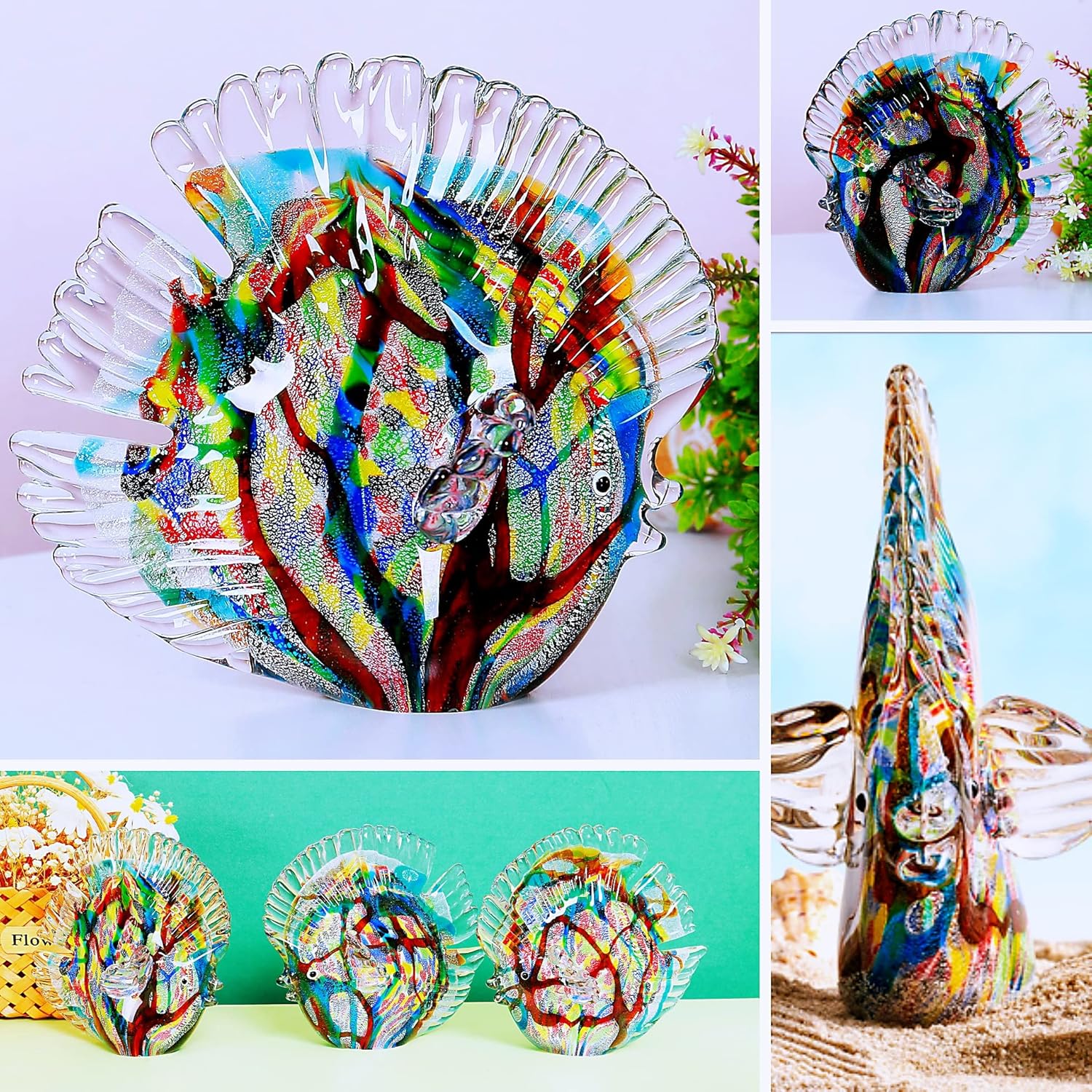 EUSTUMA Hand Blown Glass Tropical Fish Ornament Decor