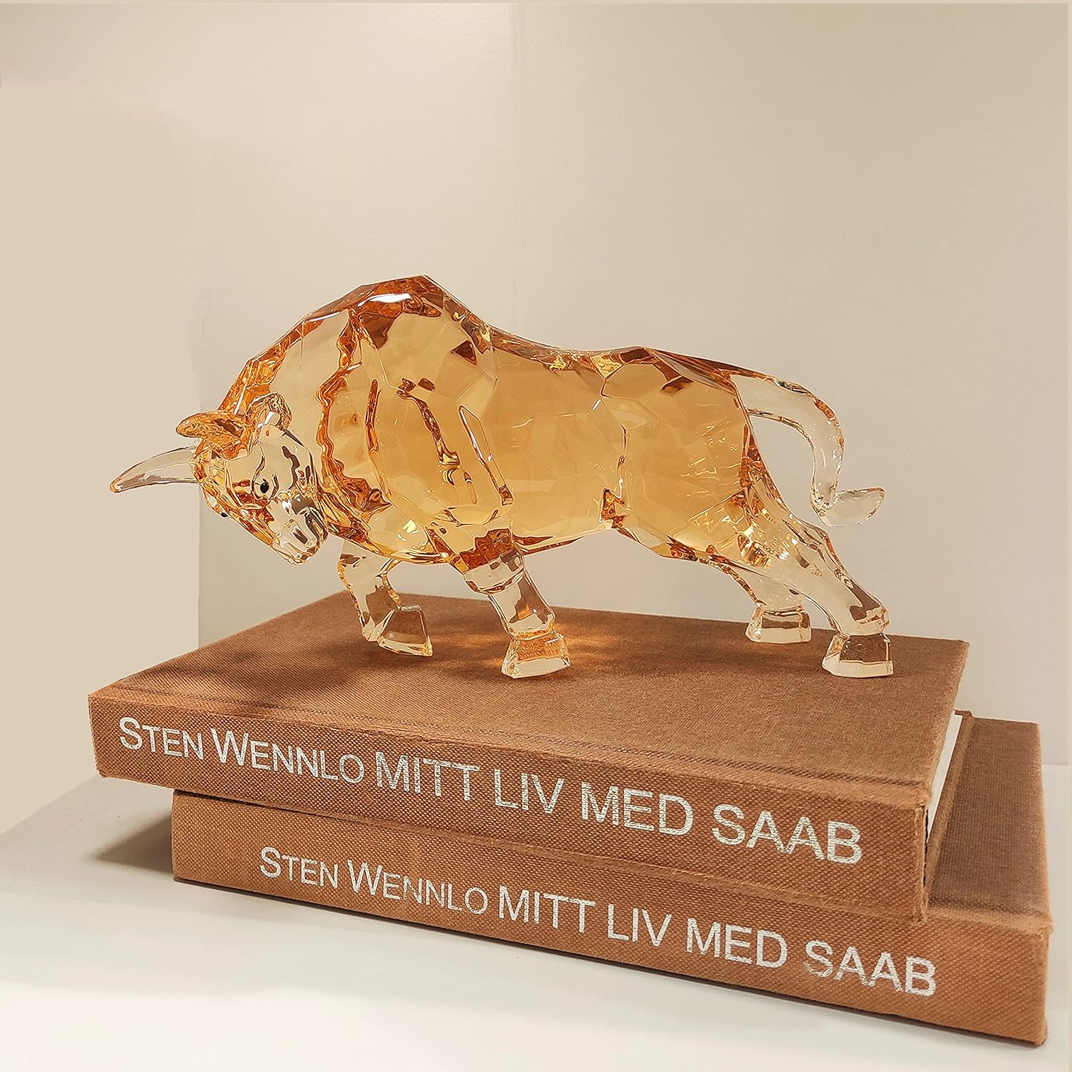 FengShui Bull Statue Acrylic Desk Decor Amber