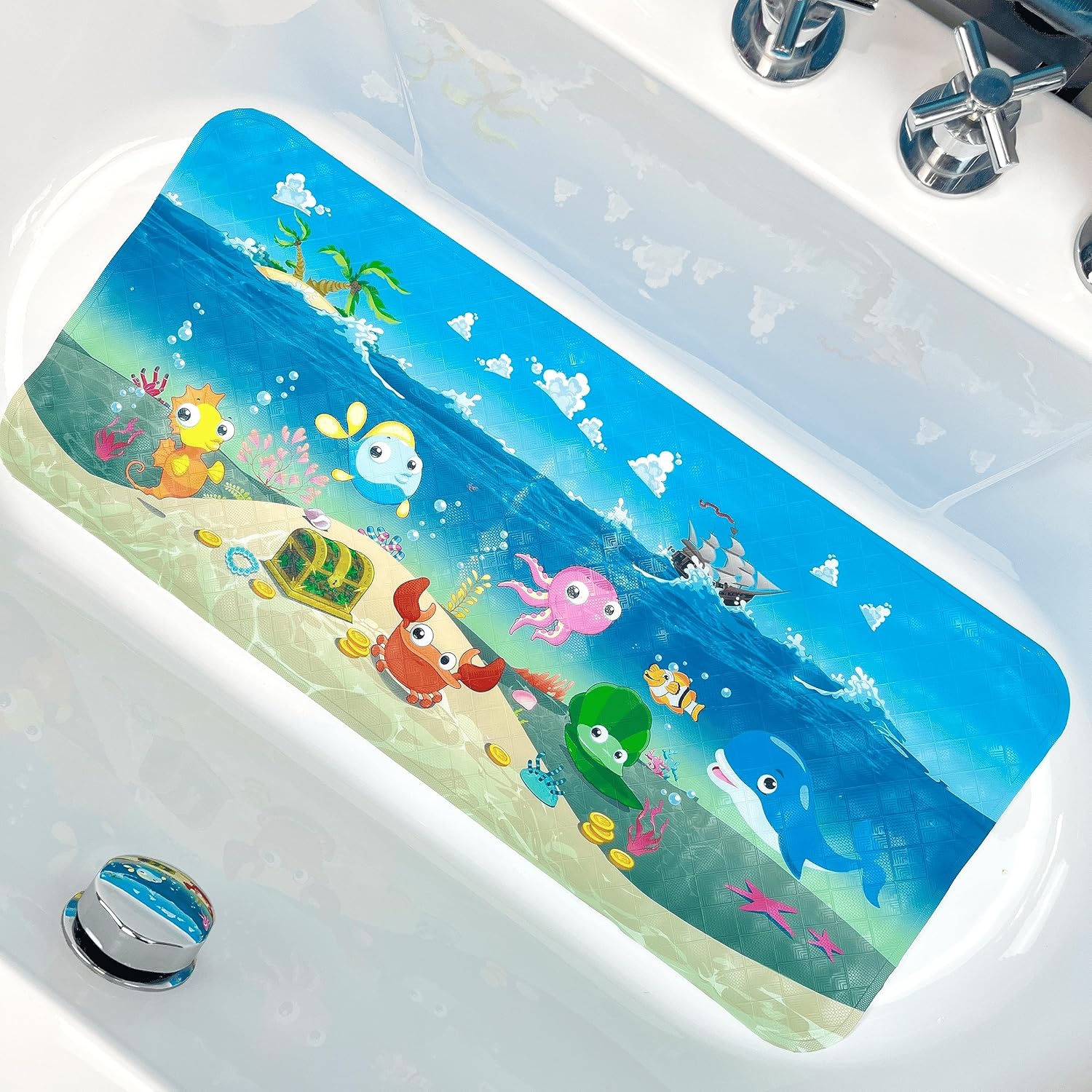 AZONEIN Cartoon Tub Mat - Non Slip Fun Safe for Kids