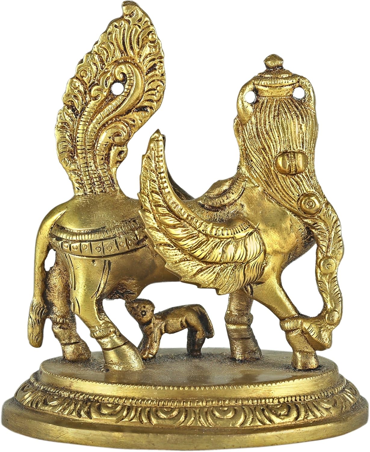 Kamadhenu Cow Calf Brass Statue 3 Inch