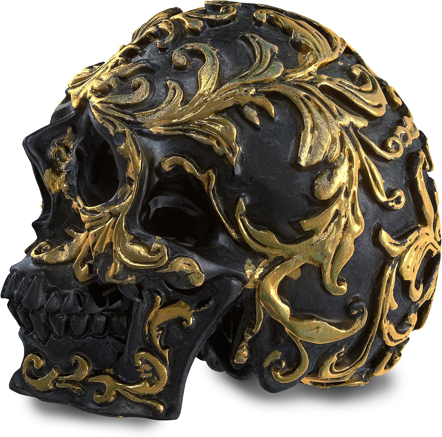 READAEER Mini Human Skull Resin Statue Collectible Decor Black Golden