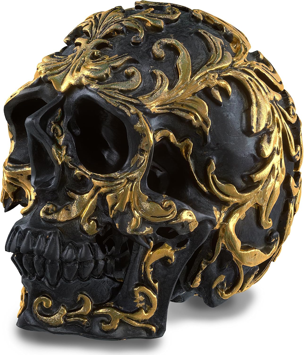 READAEER Mini Human Skull Resin Statue Collectible Decor Black Golden