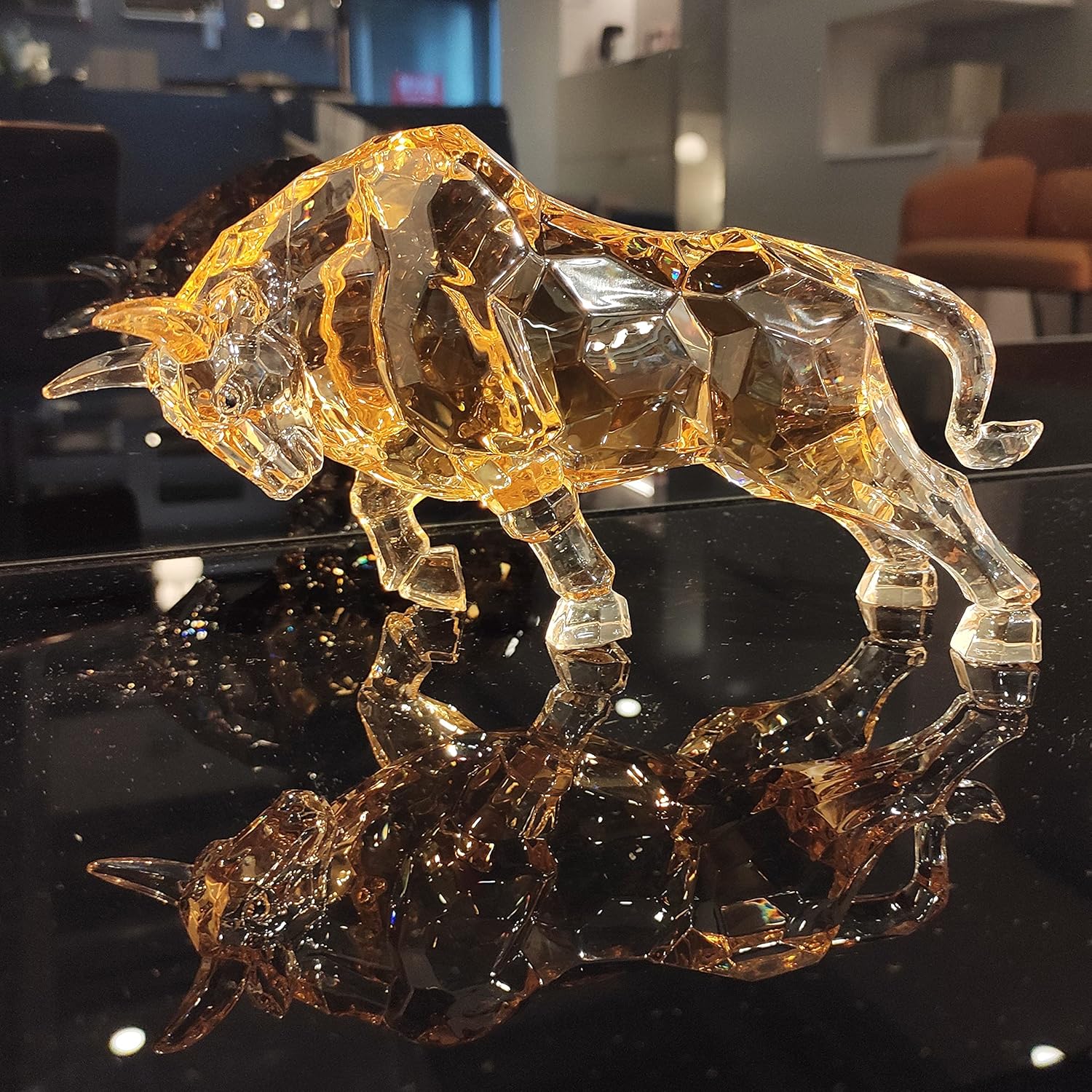 FengShui Bull Statue Acrylic Desk Decor Amber