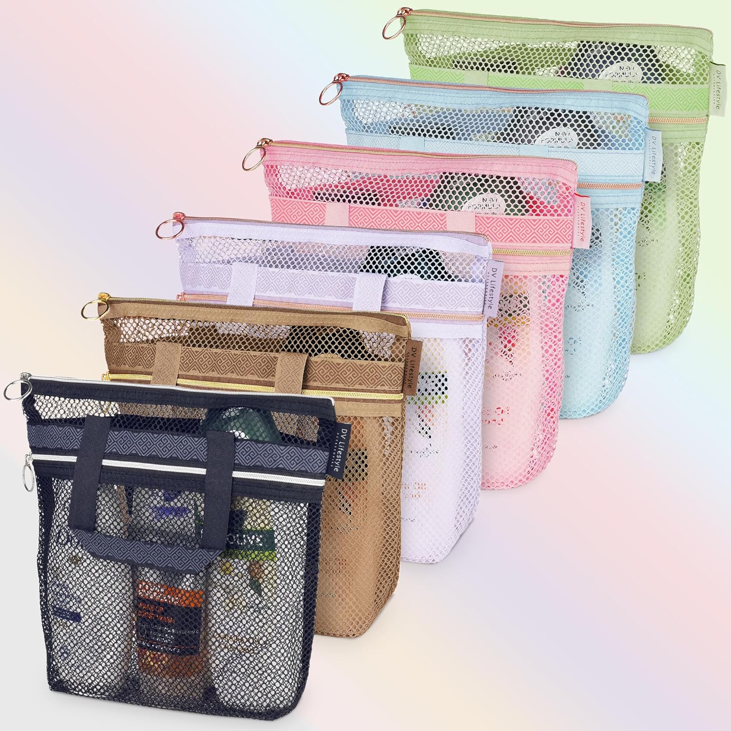 DV Lifestyle Mesh Shower Bag - Quick Dry Caddy with Zipper 2 Pockets