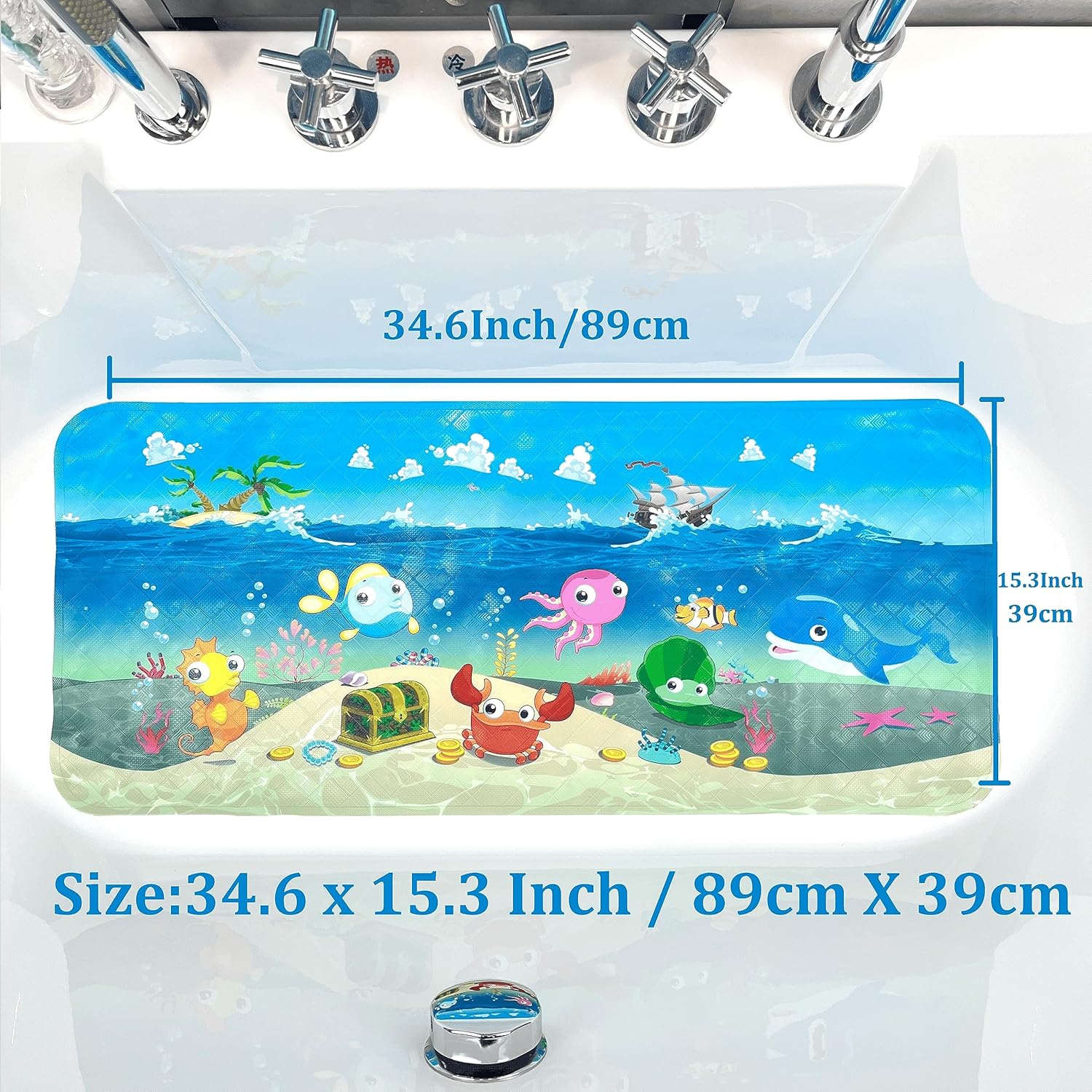 AZONEIN Cartoon Tub Mat - Non Slip Fun Safe for Kids
