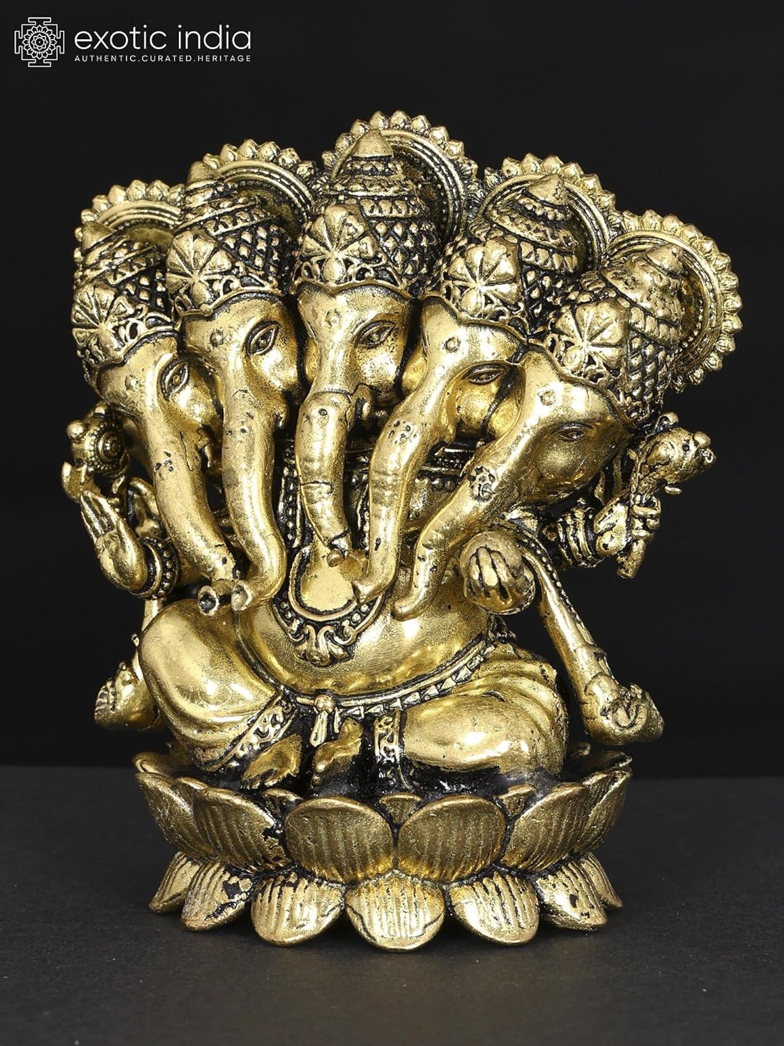 Small Panchamukhi Ganesha Brass Statue Home Office Decor