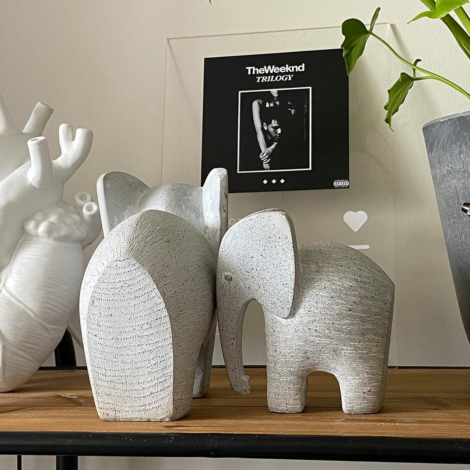Huey House Elephant Sculptures 2 Piece Set 6 and 5 Light Gray
