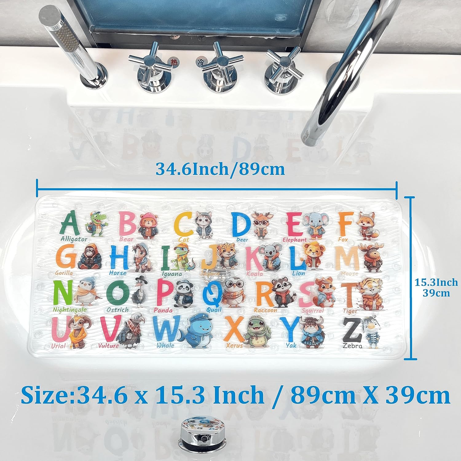 ShineCozy Cartoon Kids Bath Mat - Non Slip 35x16 Inch XL