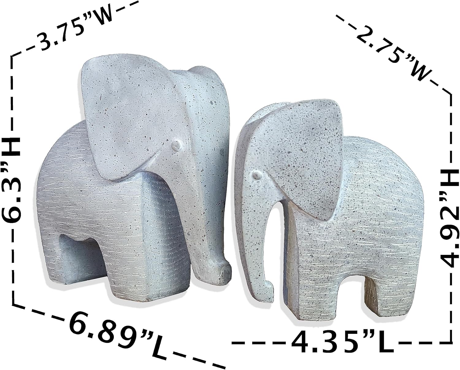 Huey House Elephant Sculptures 2 Piece Set 6 and 5 Light Gray