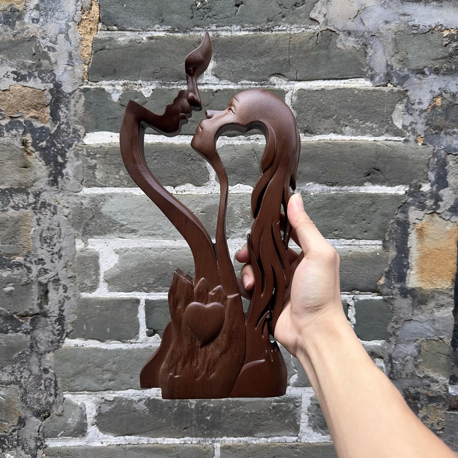 Wooden Kissing Couple Ornament 10 Inch