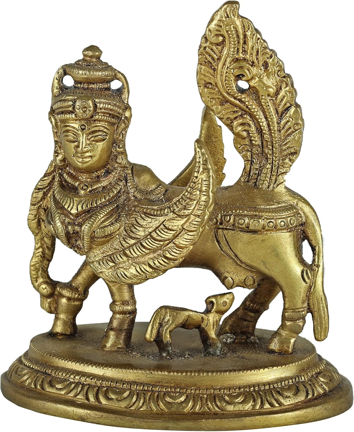 Kamadhenu Cow Calf Brass Statue 3 Inch
