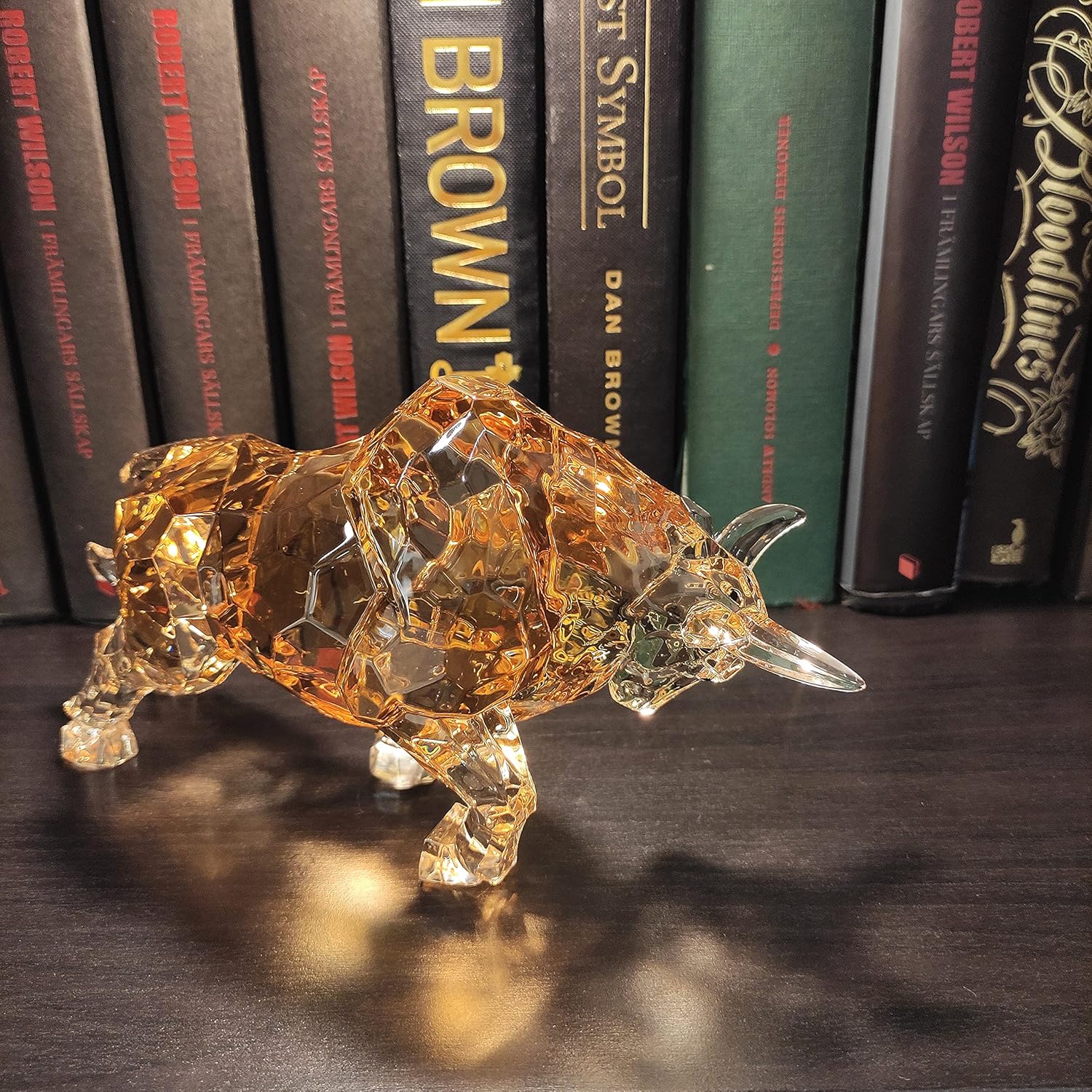 FengShui Bull Statue Acrylic Desk Decor Amber