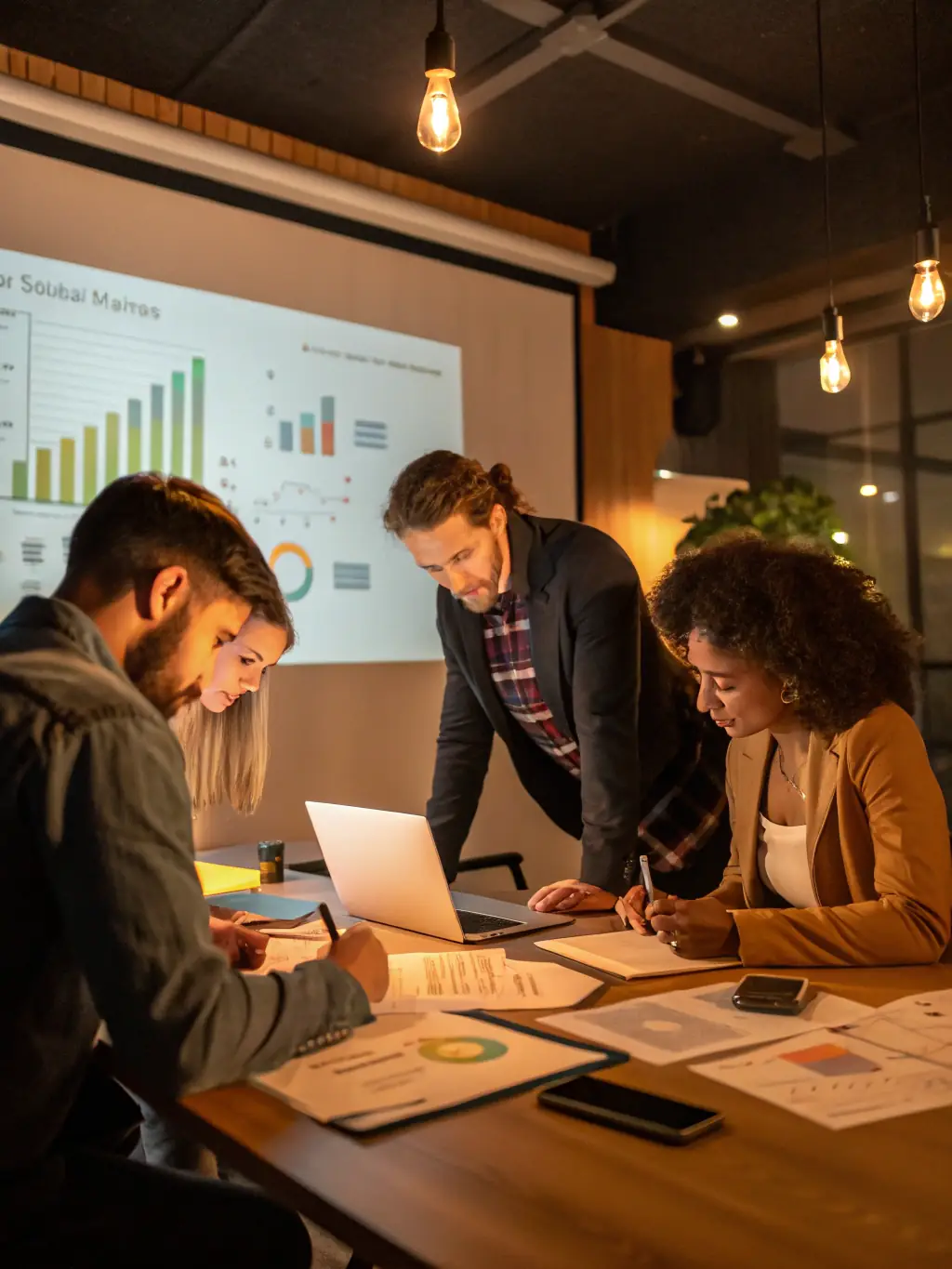 A professional image of consultants analyzing data on a large screen, representing Dynamic Reconfiguration Consulting.